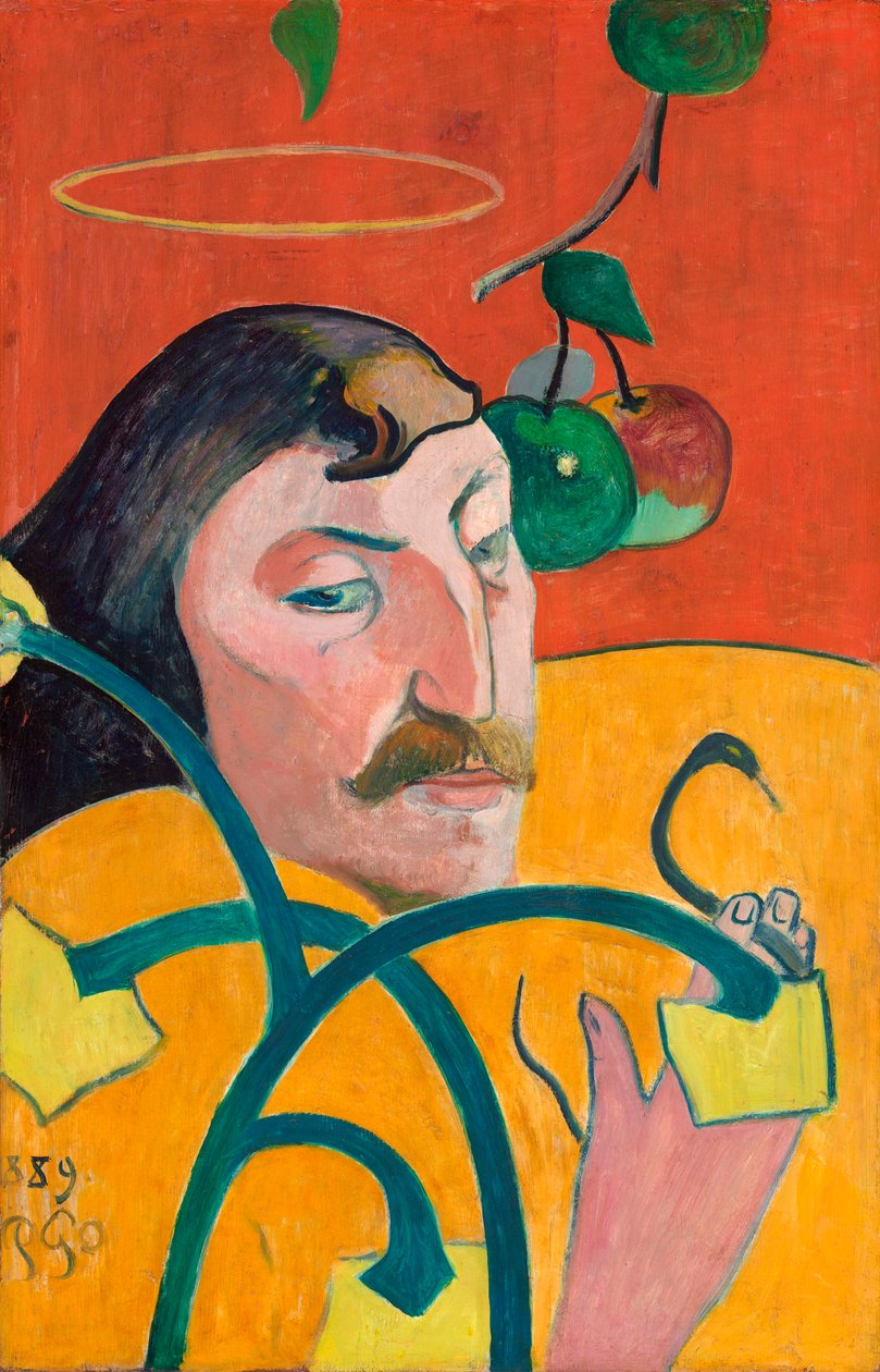 Franska: Autoportrait-charge, ou Autoportrait au nimbe Självporträtt med halo av Paul Gauguin