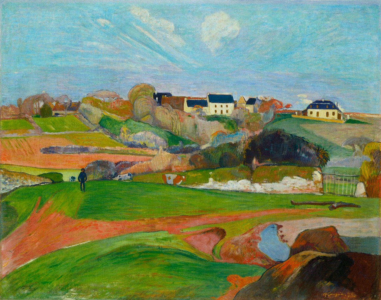 Franska: Champs au Pouldu, ou Paysage au Pouldu Landskap vid Le Pouldu av Paul Gauguin