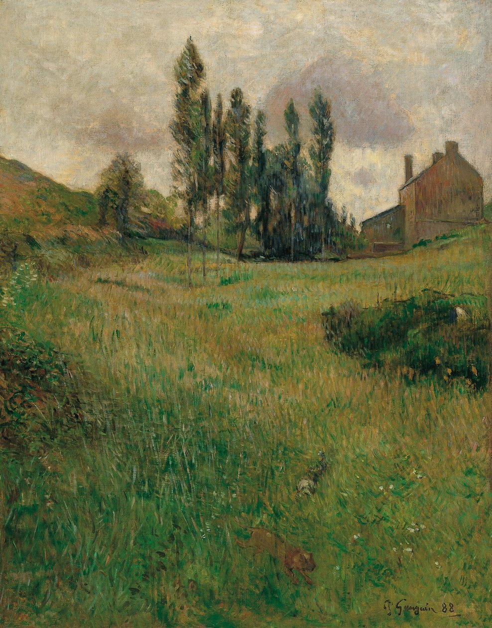 Franska:  Course de chiens dans la prairie Hundar som springer på en äng av Paul Gauguin