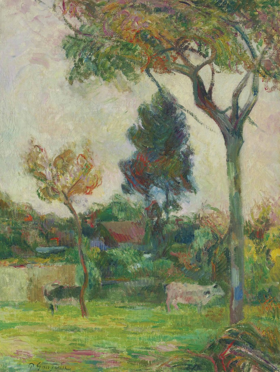 Franska: Deux vaches au pré, ou Les Deux vaches Två kor på ängen av Paul Gauguin