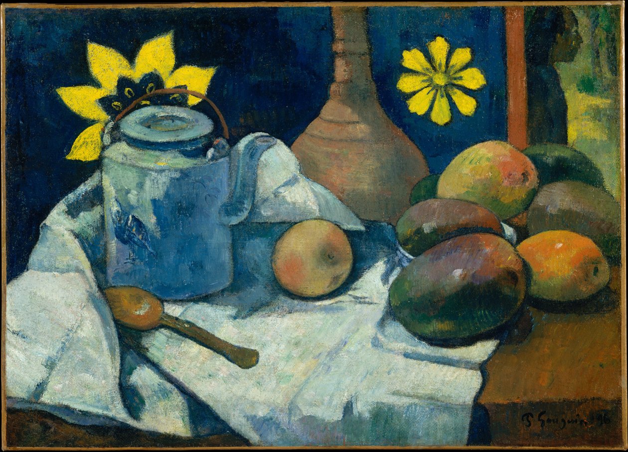 Franska:  La Théière et les fruits Stilleben med tekanna och frukt av Paul Gauguin