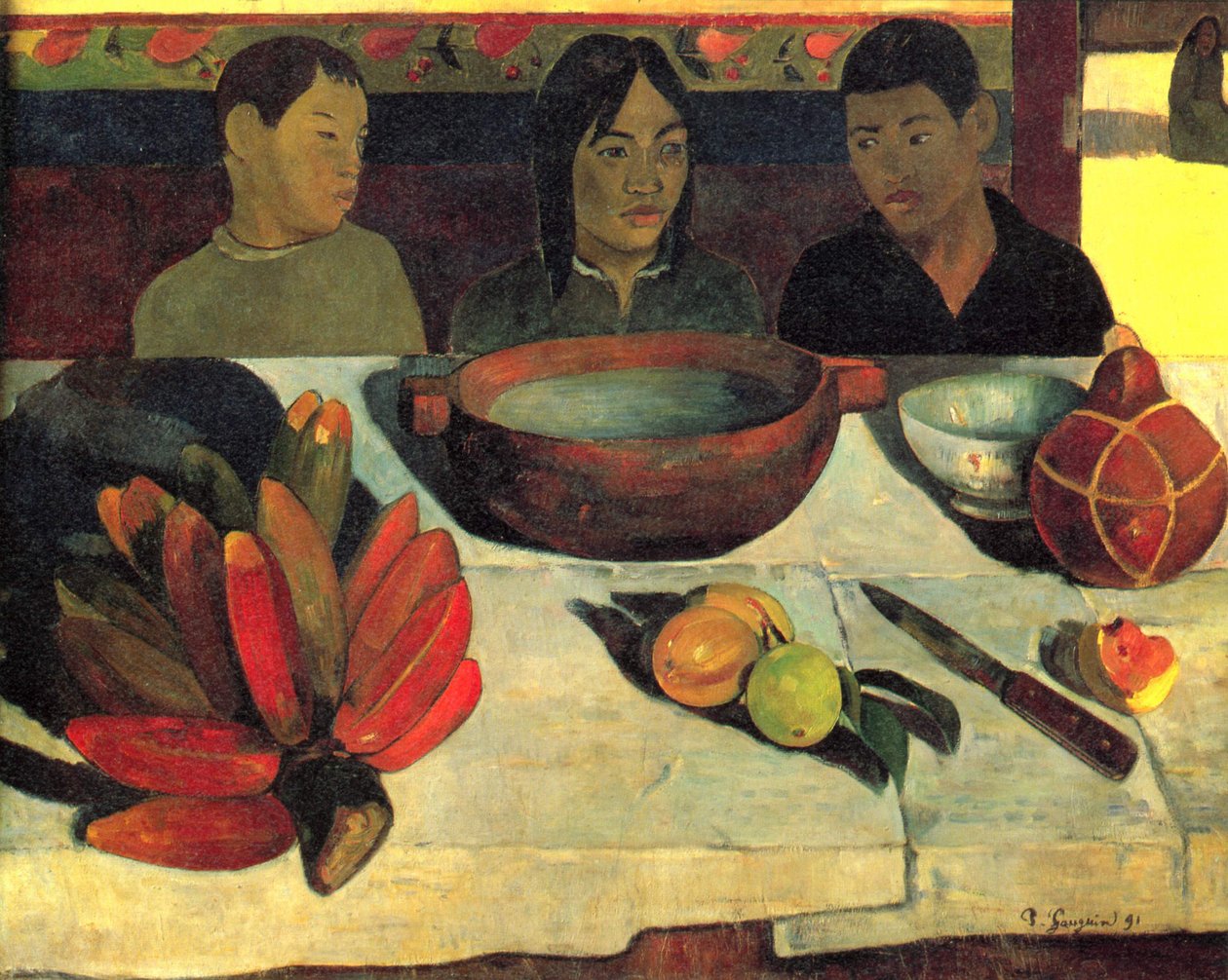 franska:  Le repas (Les bananes) Måltiden (Bananerna) av Paul Gauguin