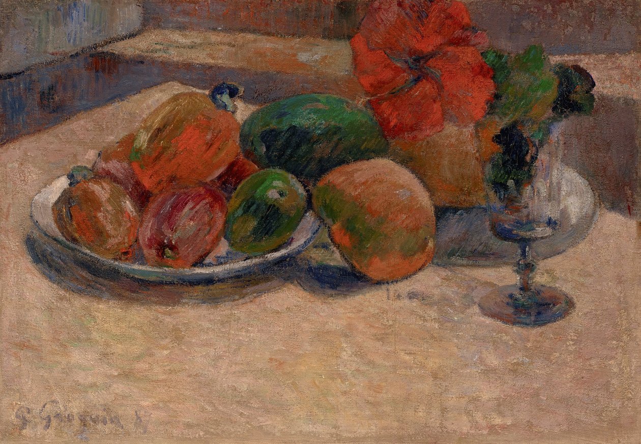 Franska:  Nature morte aux mangos et à la fleur d