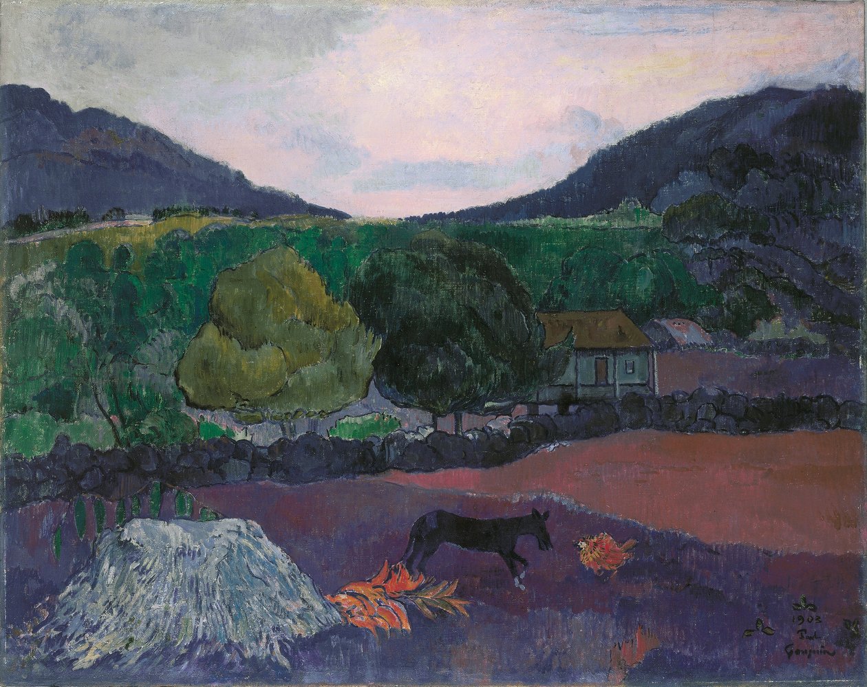 Franska:  Paysage avec chien Landskap med hund av Paul Gauguin