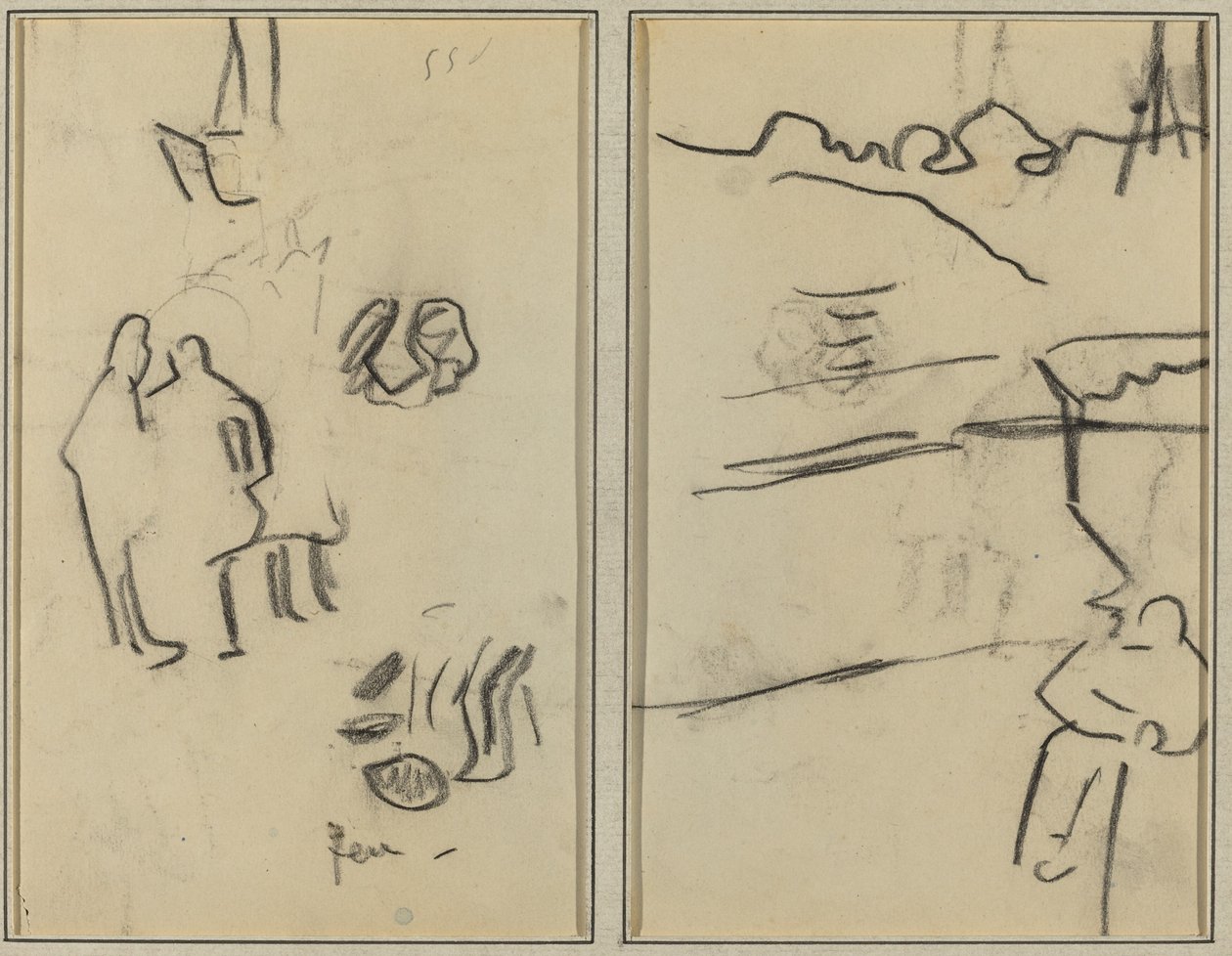 Grupp av mänskliga former; En man som sitter [recto] av Paul Gauguin