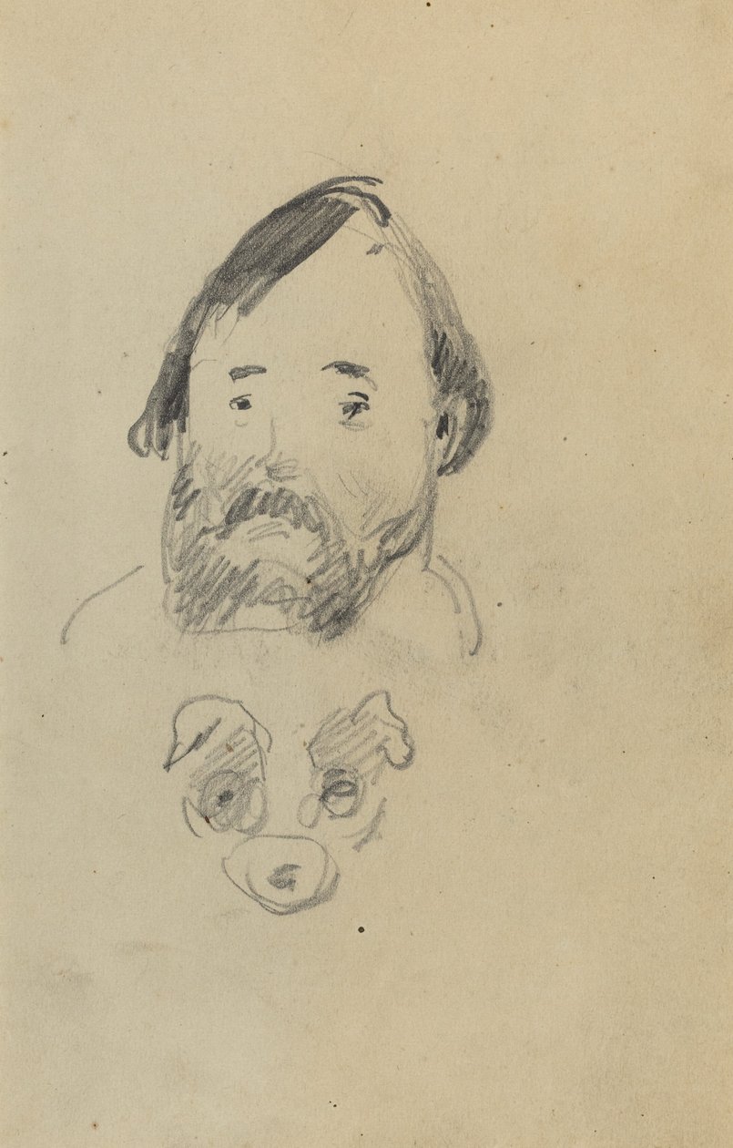 Huvud av en skäggig man med ett huvud av en hund [recto] av Paul Gauguin
