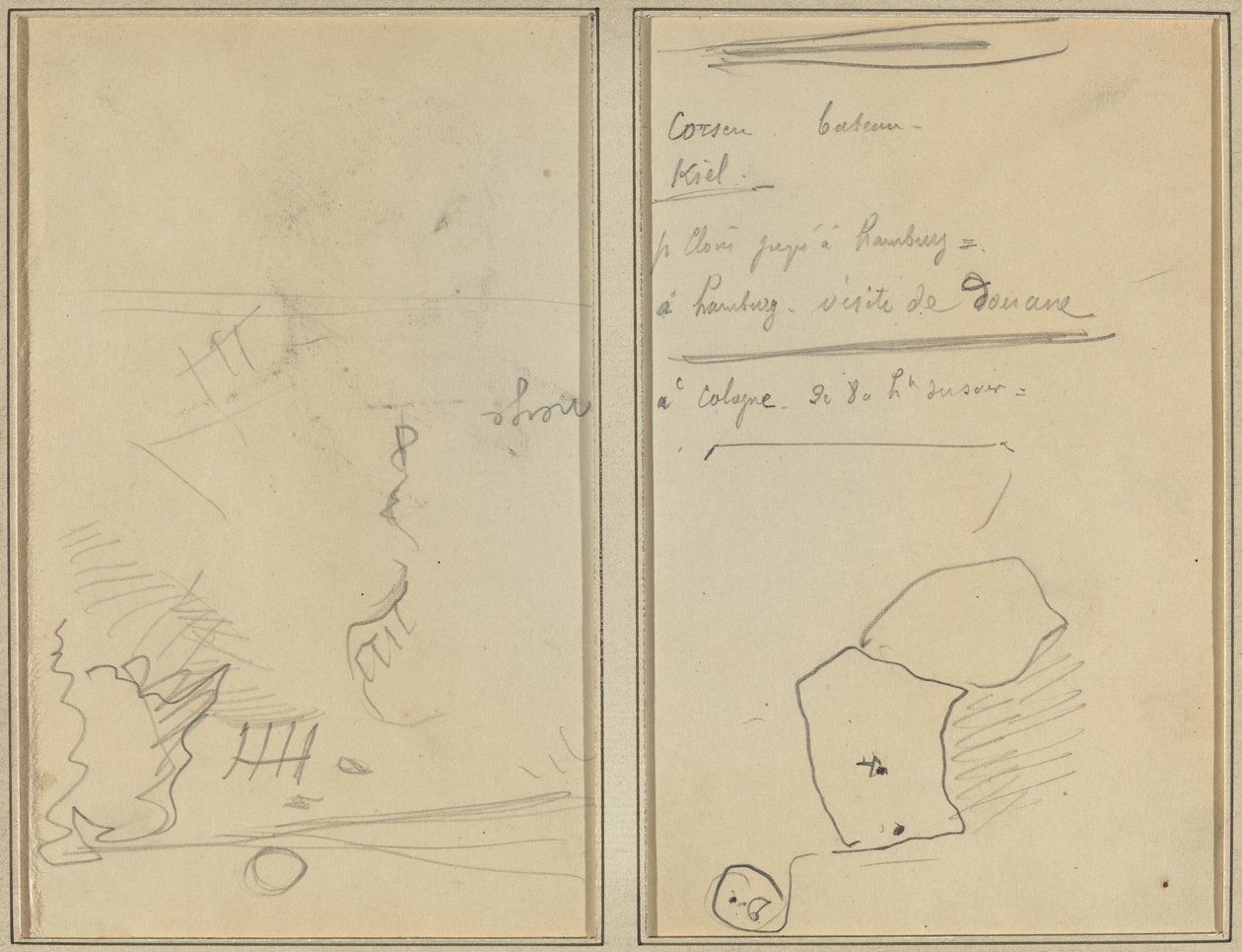 Huvud av en apa; Inventering av flaskor och drycker [verso] av Paul Gauguin