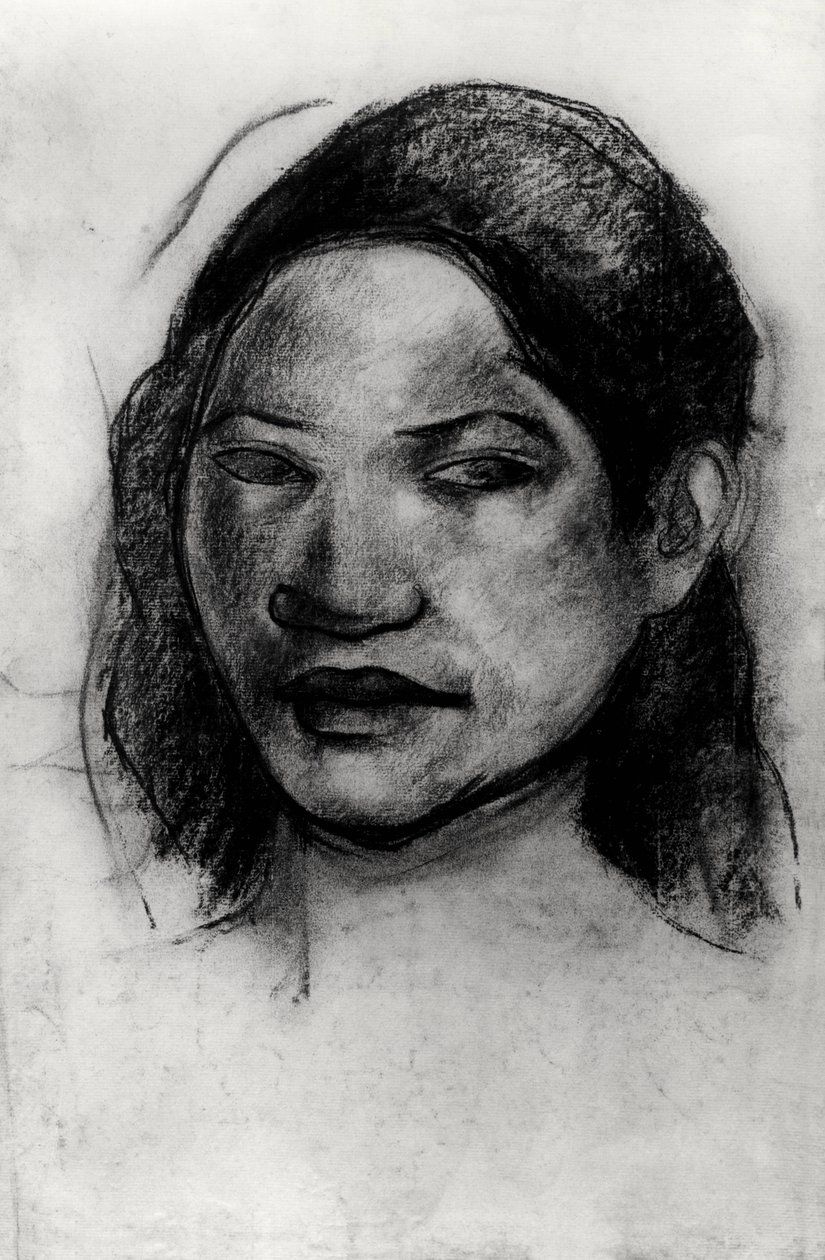 Head of a Tahitian (kol på papper) av Paul Gauguin