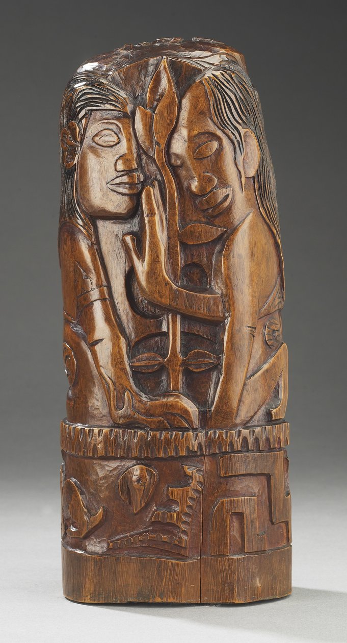 Heena och Fatu, ca 1892 (Tamanu Wood) av Paul Gauguin