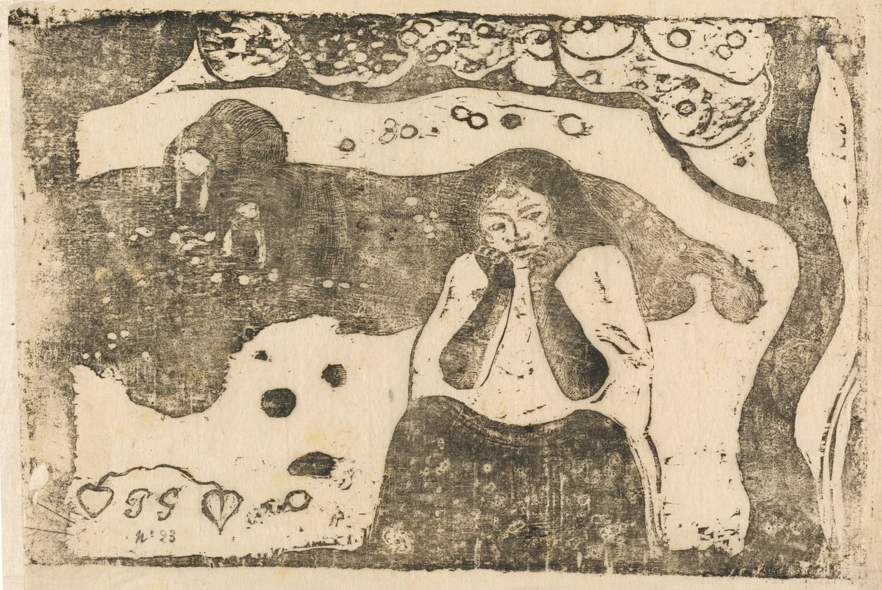 Human Sorrow Miseres humaines, 1895 eller efter. av Paul Gauguin