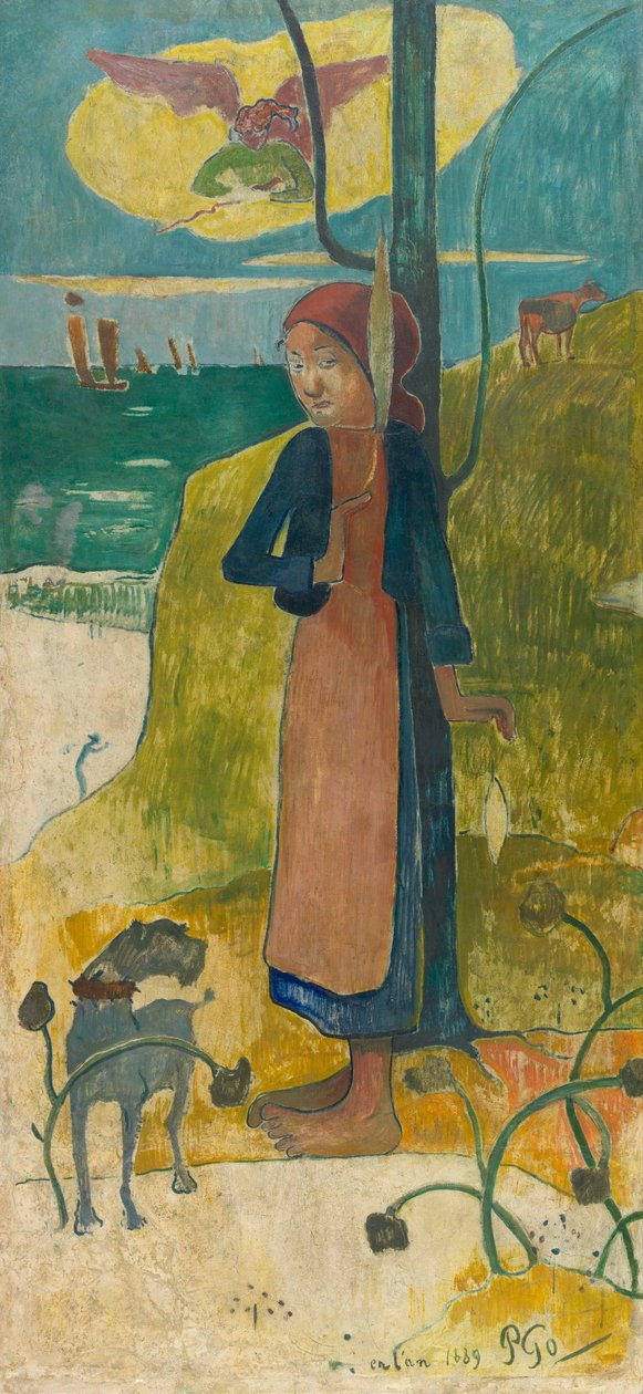 Breton Girl Spinning (Joan of Arc) - Breton Girl Spinning (Joan of Arc) - Målning av Paul Eugene Henri Gauguin (1848-1903) av Paul Gauguin