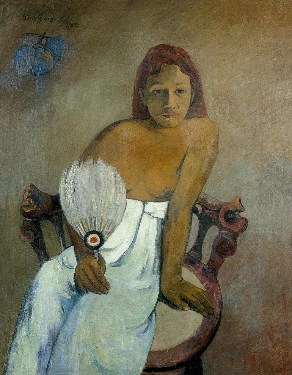 Tjej med ett fan av Paul Gauguin