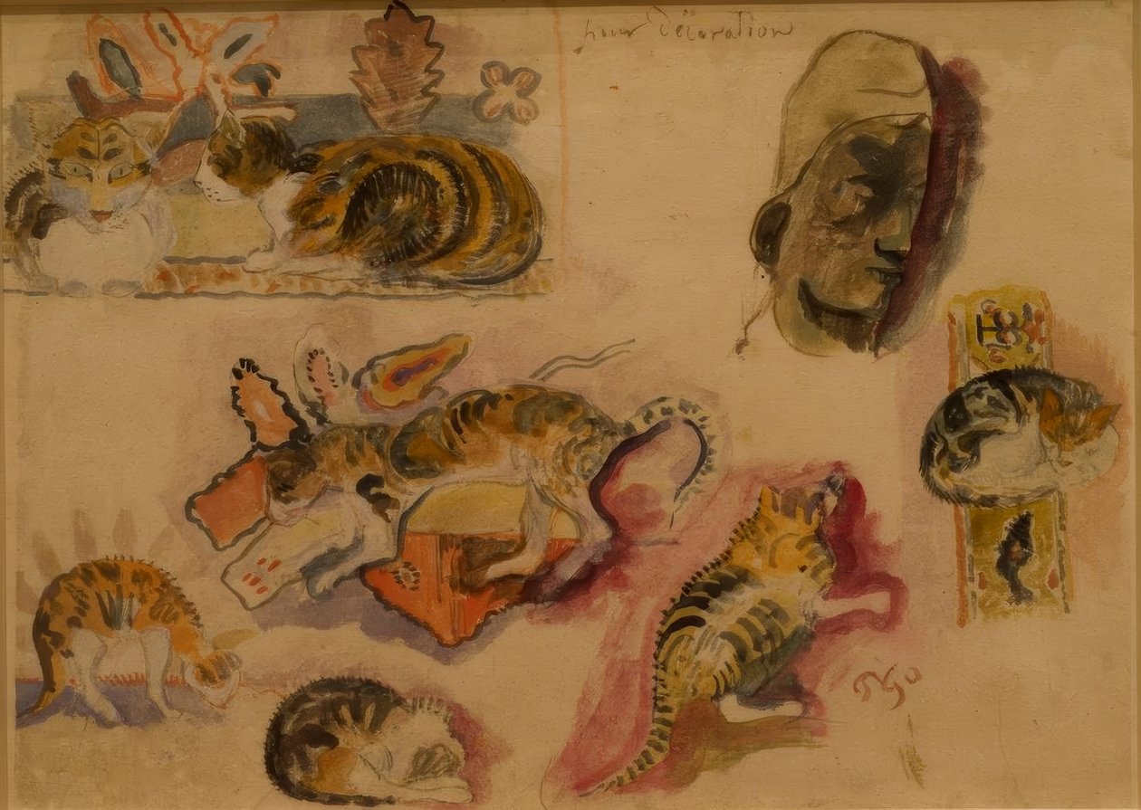 Katter och huvud av Paul Gauguin