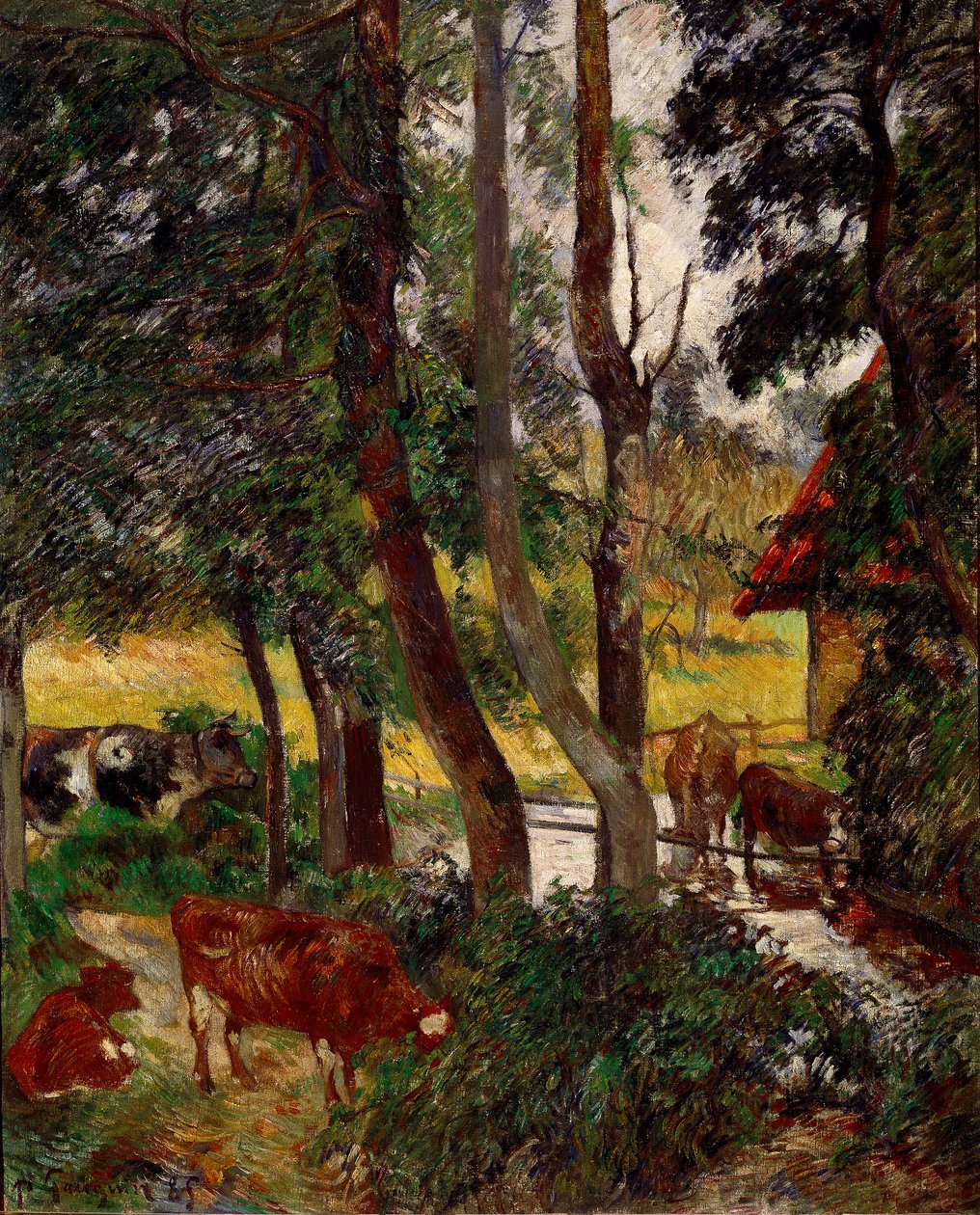 Landskap i Bretagne - Kor en vattenskål eller Corner de pond. Målning av Paul Gauguin (1848-1903) av Paul Gauguin