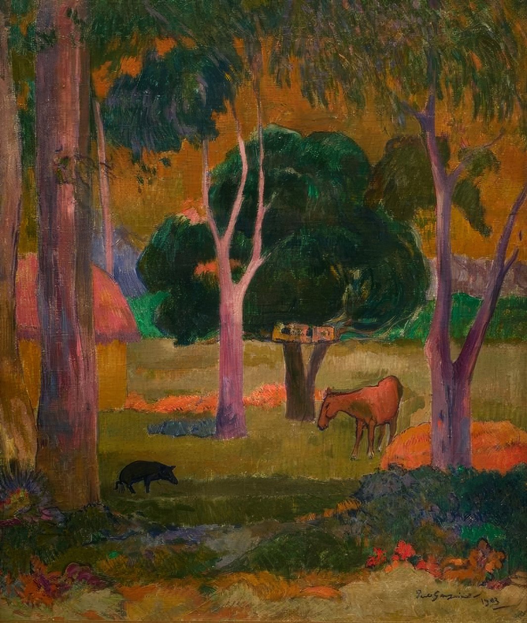 Landskap med gris och häst av Paul Gauguin