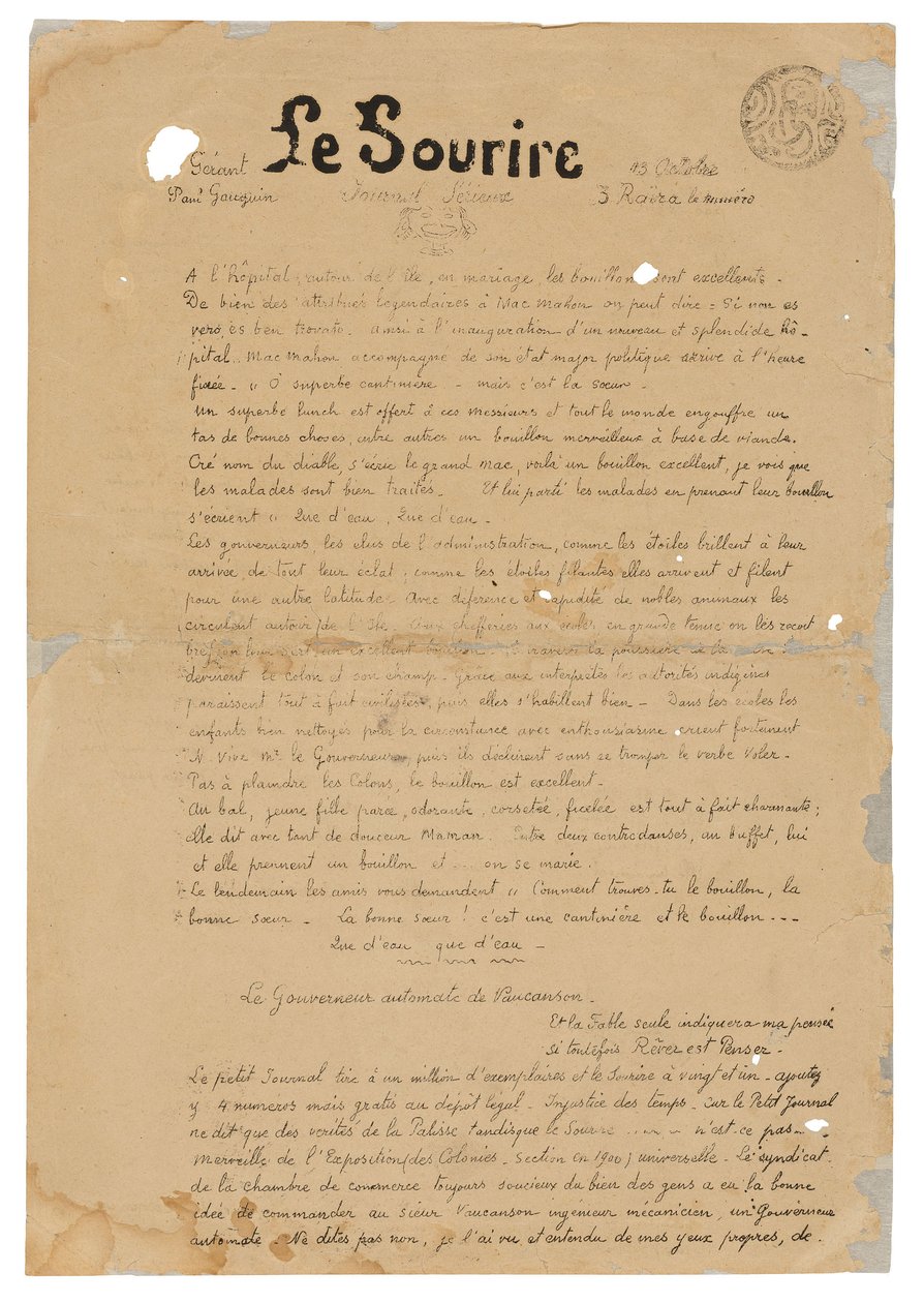 Le sourire: Journal sérieux, 13 oktober 1899 av Paul Gauguin