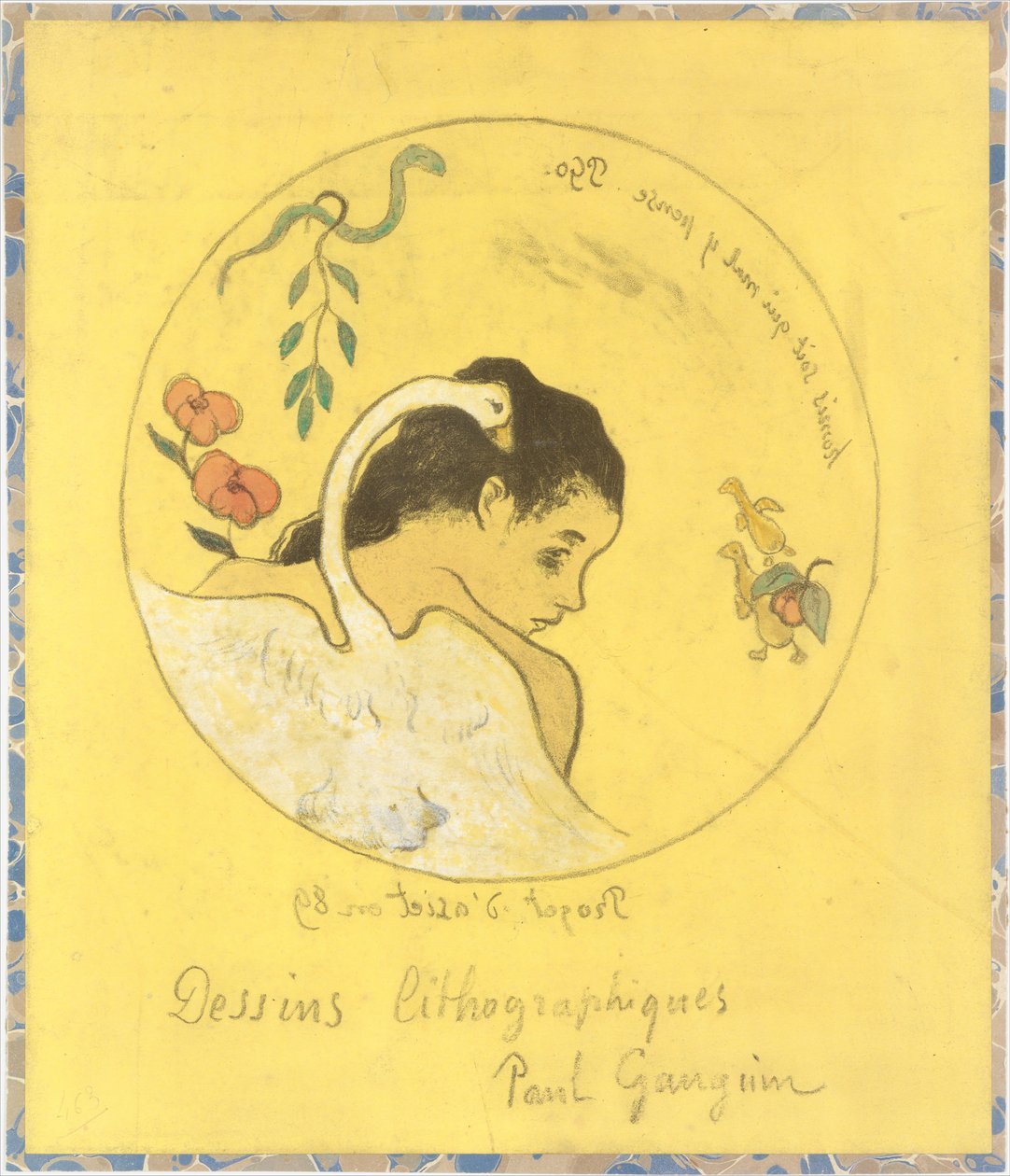 Leda Design for a Plate: Shame on They Who Evil Think Honi Soit Qui Mal y Pense..., 1889. av Paul Gauguin