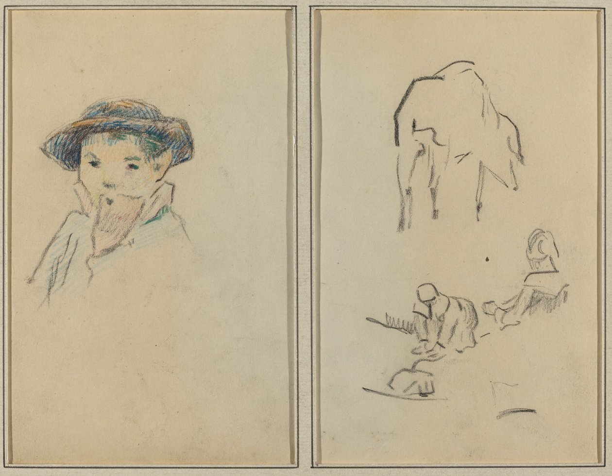 Liten bretonsk pojke; En gris och en tvättkvinna [recto] av Paul Gauguin