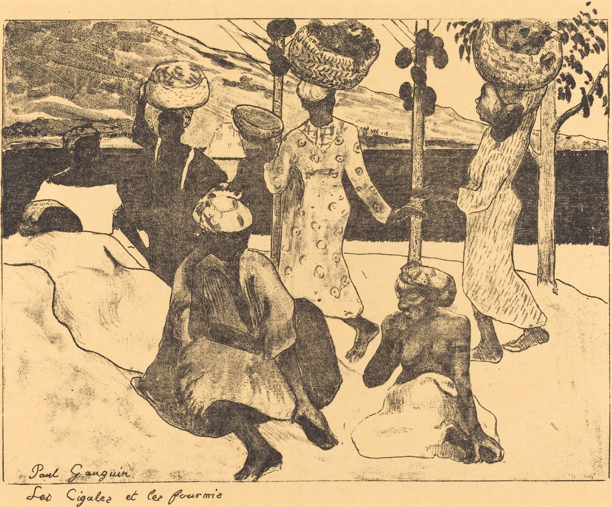 Locusts and Ants: A Memory of Martinique Cikadorna och myrorna, 1889. av Paul Gauguin