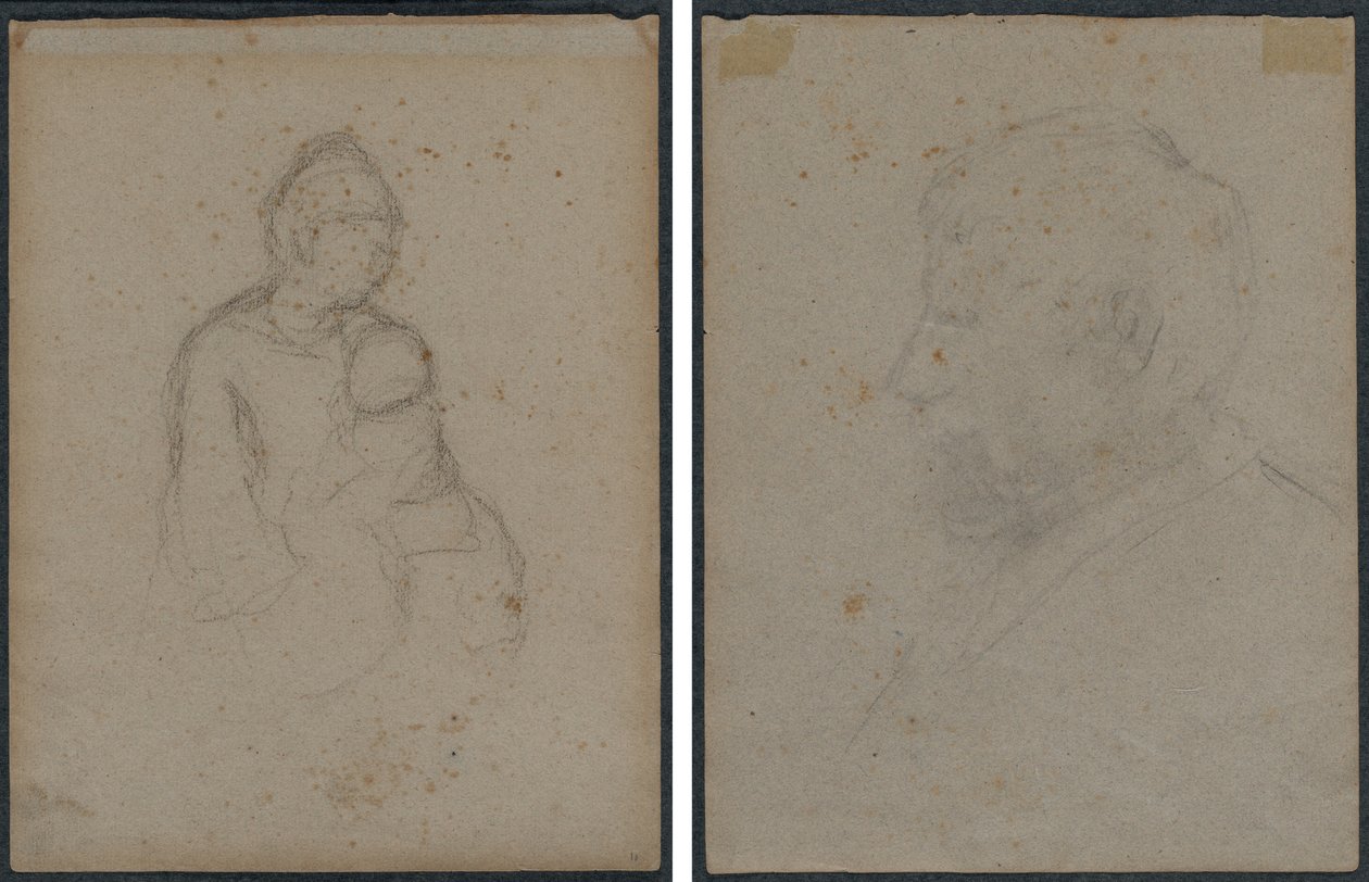 Mor och barn (recto); Profilerad byst av en man (verso) av Paul Gauguin