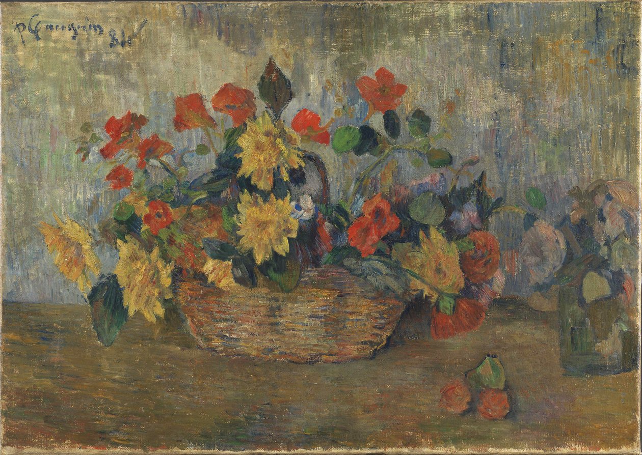 Nasturtiums och Dahlior i en korg av Paul Gauguin