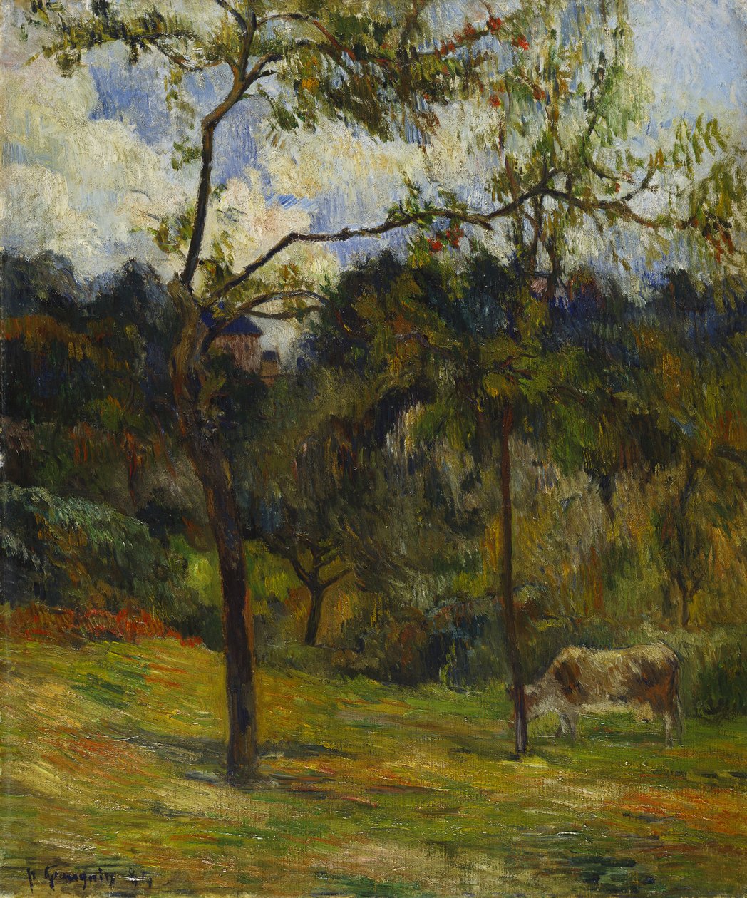 Normandielandskap: Cow in a Meadow, 1884 av Paul Gauguin