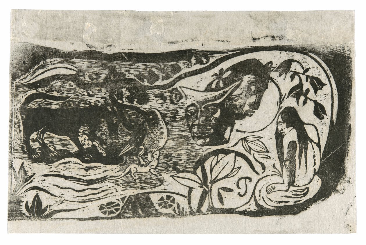 Tallrik med Head of a Horned Devil, från Suite of Late Wood-block Prints av Paul Gauguin