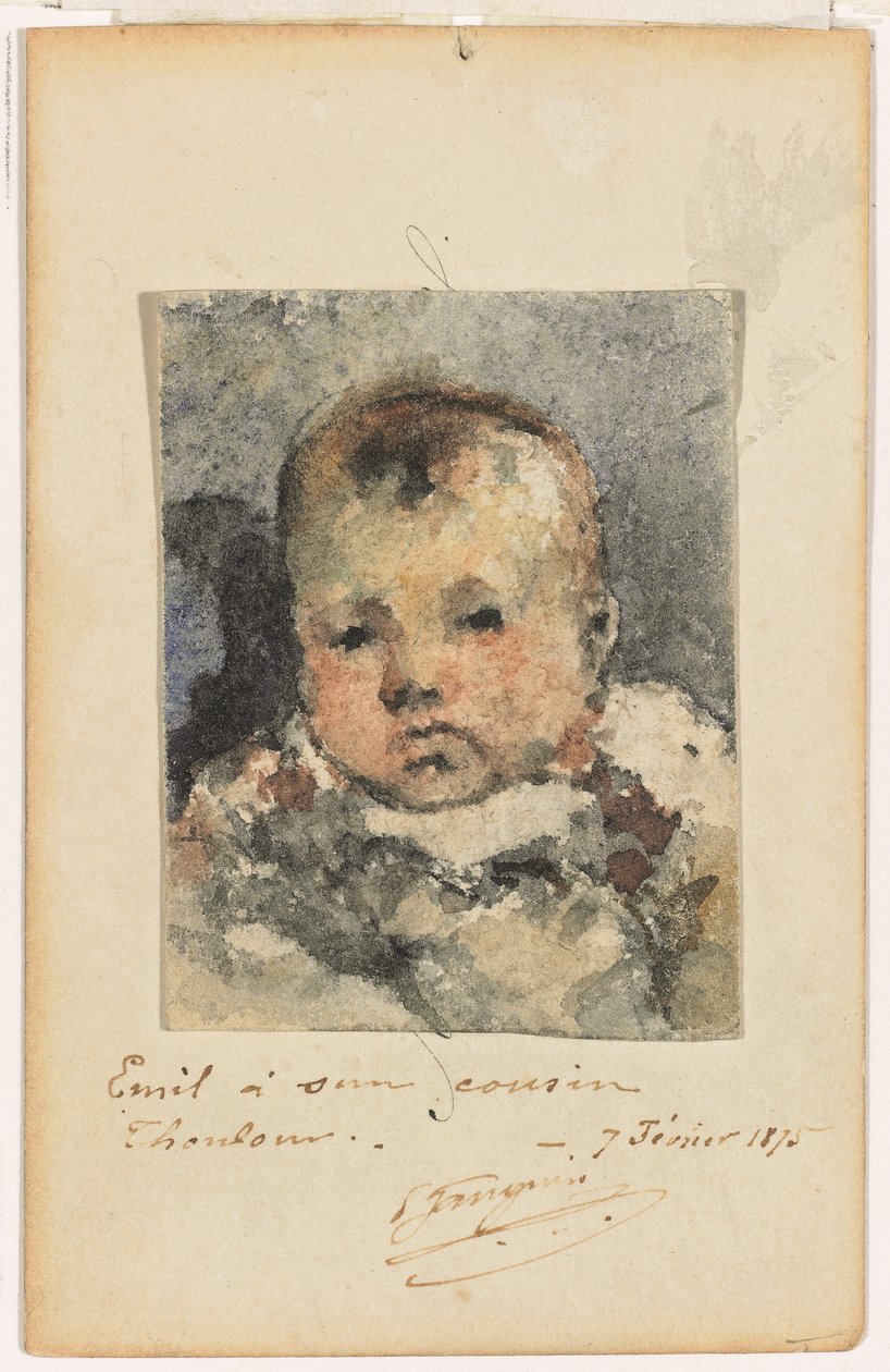Porträtt av ett barn, 7 februari 1875 (akvarell på papper på ett originalvisitkort) av Paul Gauguin