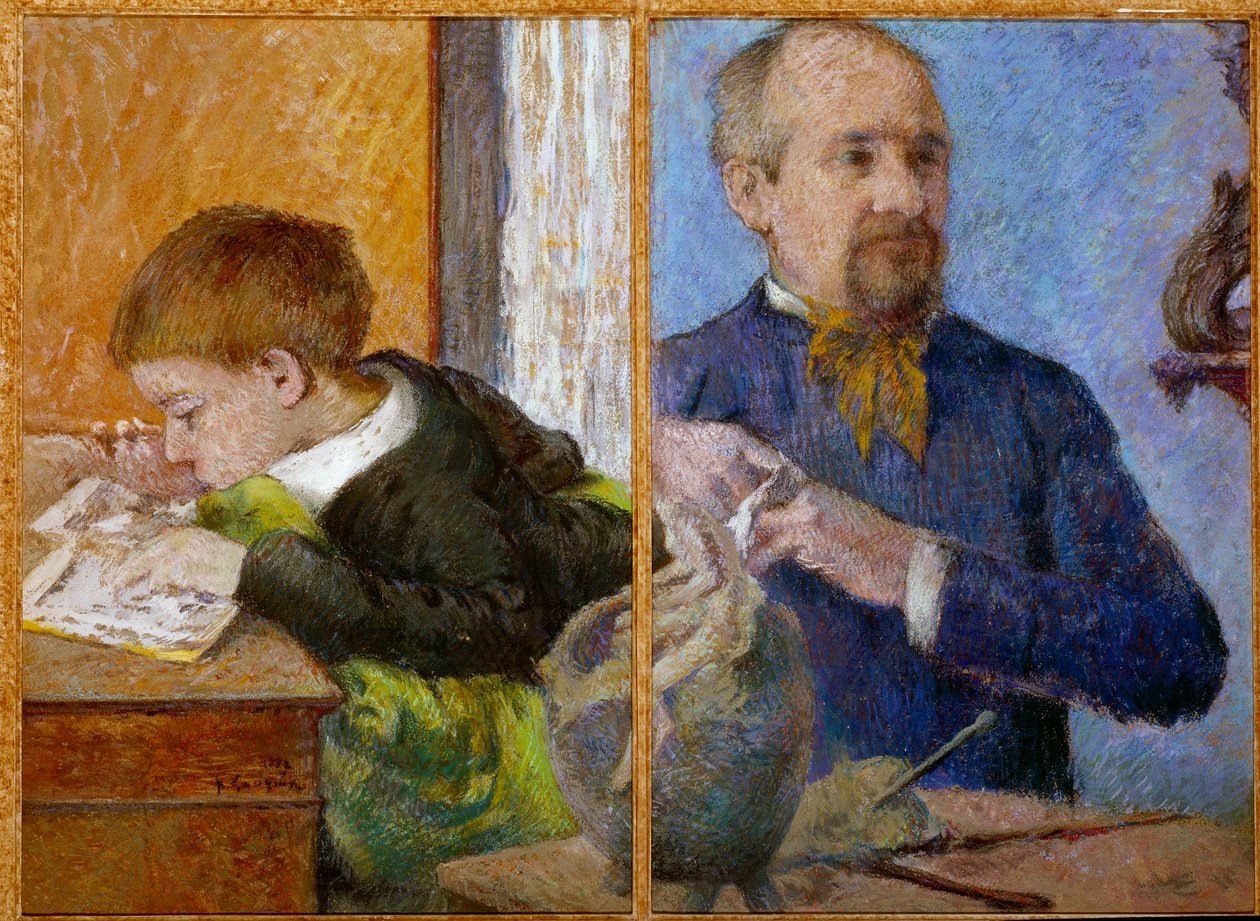 Porträtt av skulptören Jean Paul Aubé (1837 - 1907) och hans son Emile. Målning av Paul Gauguin (1848 - 1903) av Paul Gauguin