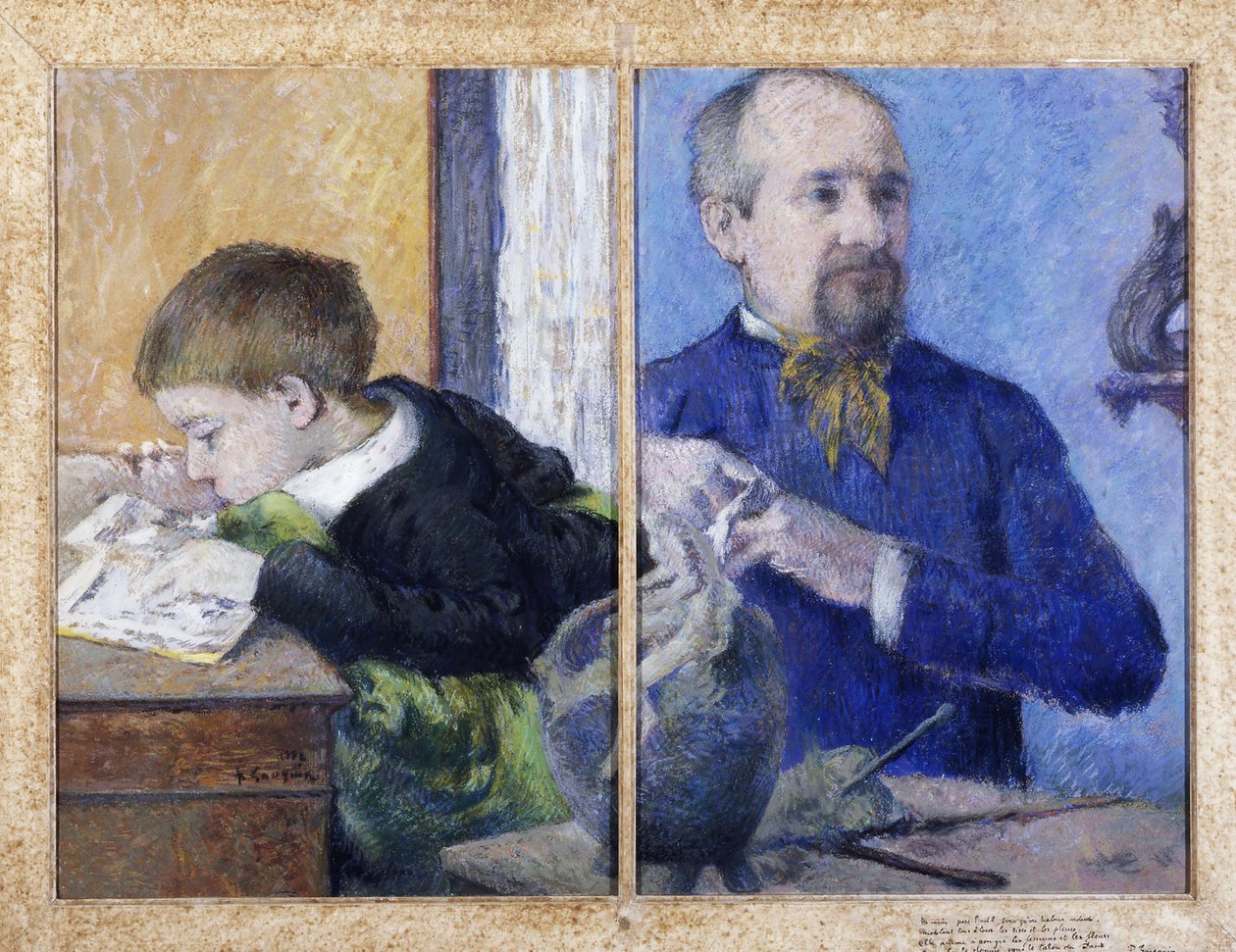 Porträtt av skulptören Jean-Paul Aubé 1837-1916 med sin son Emile, 1882. av Paul Gauguin
