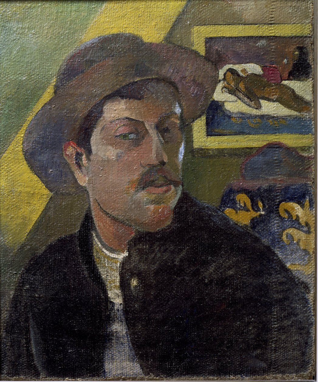 Porträtt av konstnären med hatt - Olja på duk av Paul Gauguin
