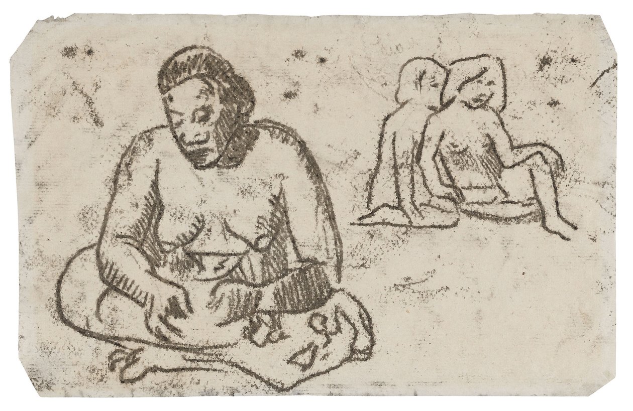 Sittande kvinna (relaterad till målningen Sister of Charity), c.1902 (överföringsteckning i svart tusch på elfenbensvävt papper) av Paul Gauguin