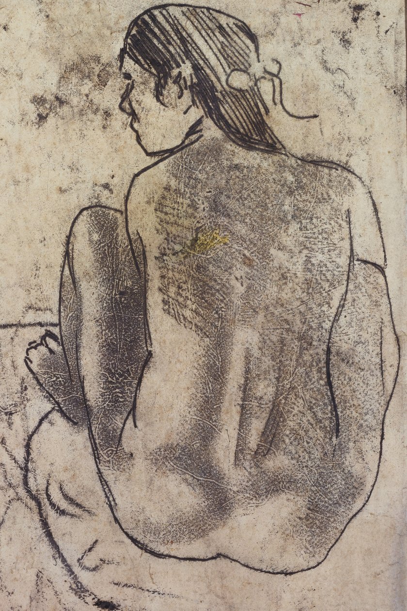 Sittande Tahitian naken från ryggen, ca 1902 av Paul Gauguin