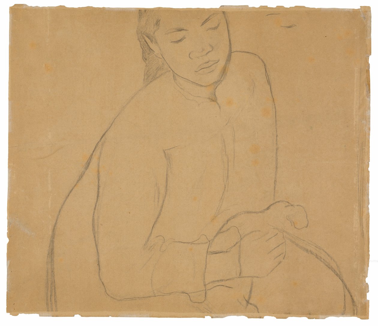 Sittande Tahitisk kvinna (relaterad till målningen Te faaturuma [Reverie]) av Paul Gauguin