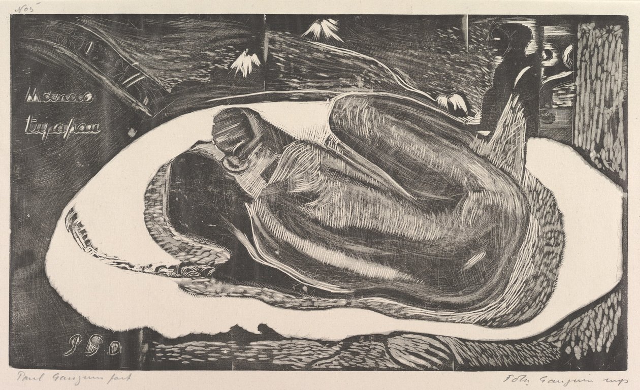 Spirit of the Dead tittar på Manao Tupapau, från Doft Noa Noa, 1893-94. av Paul Gauguin