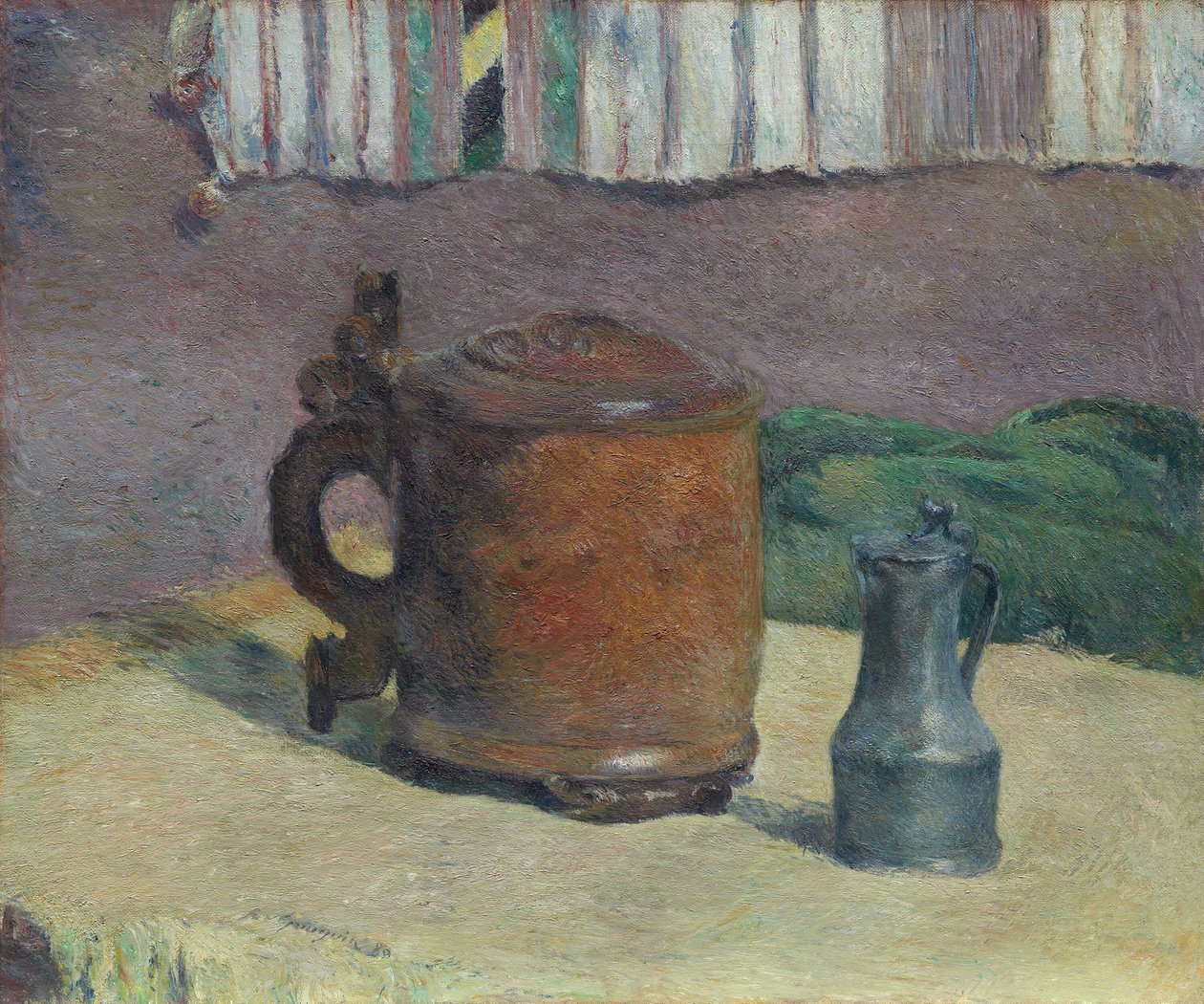 Stilleben: Wood Tankard och Metal Pitcher av Paul Gauguin