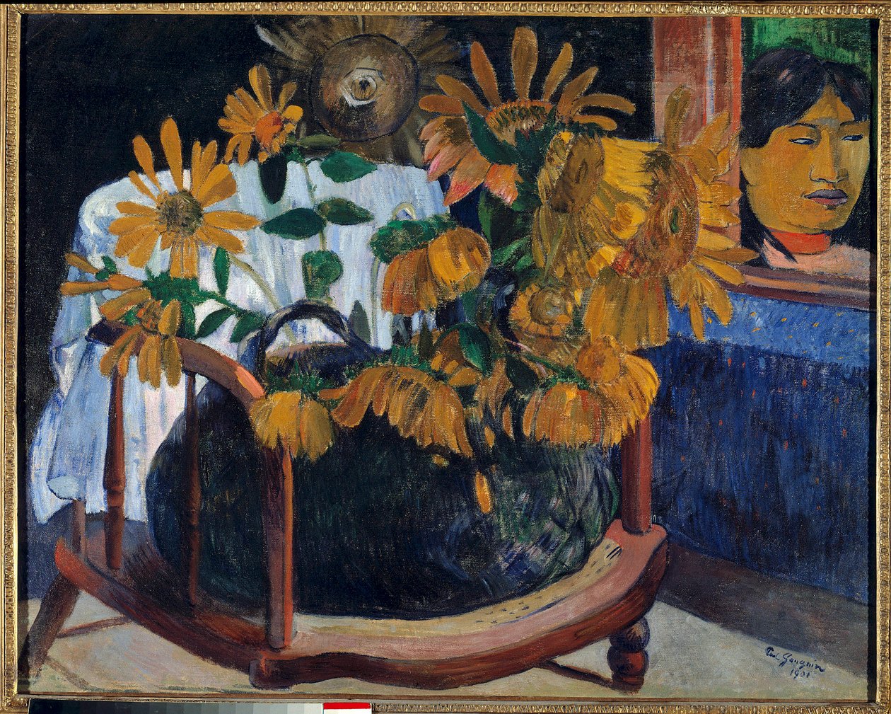 Solrosor i en fåtölj Målning av Paul Gauguin (1848-1903) 1901 Sankt Petersburg. Eremitagemuseet av Paul Gauguin