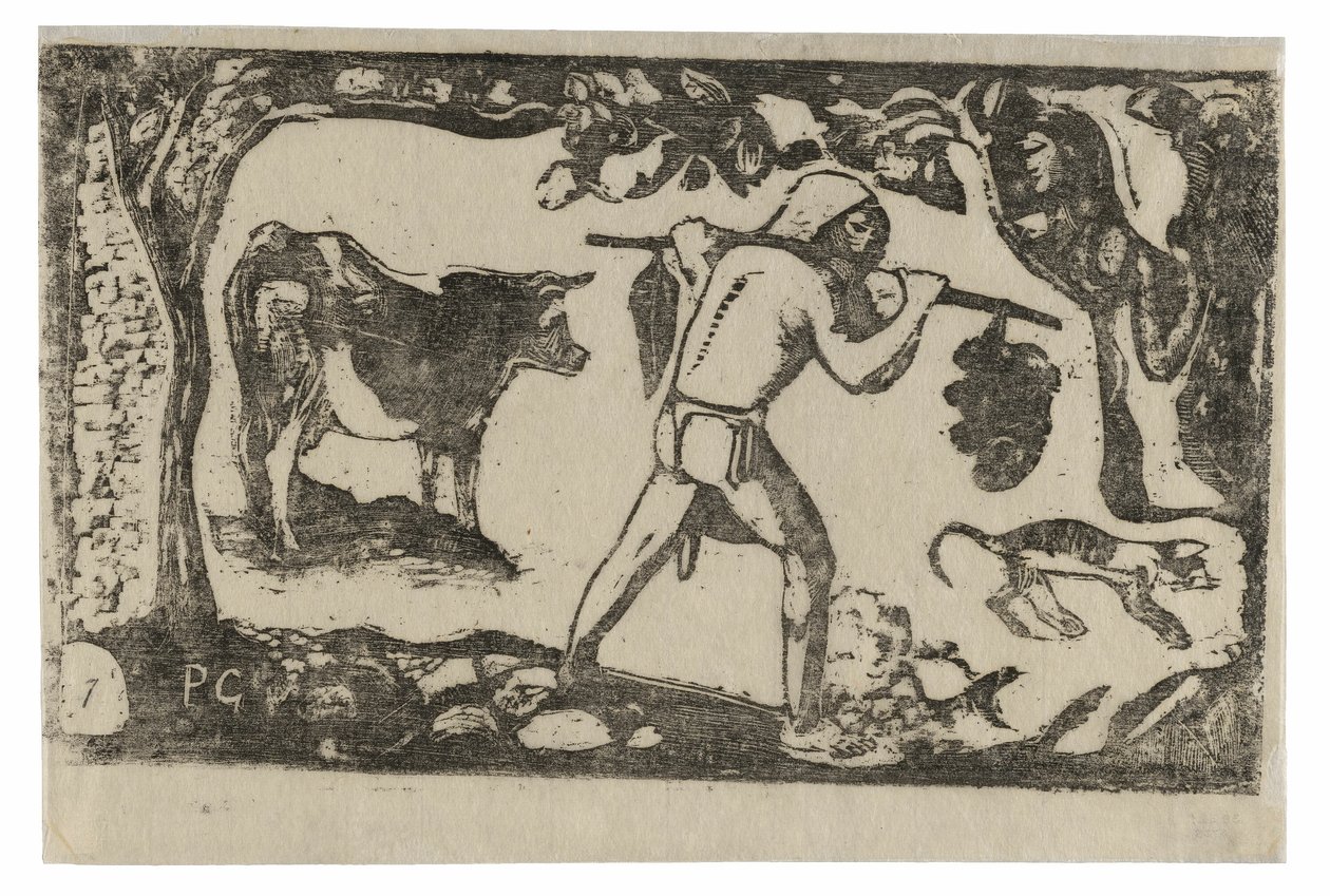 Tahitian Carrying Bananas, från Suite of Late Wood-block Prints av Paul Gauguin