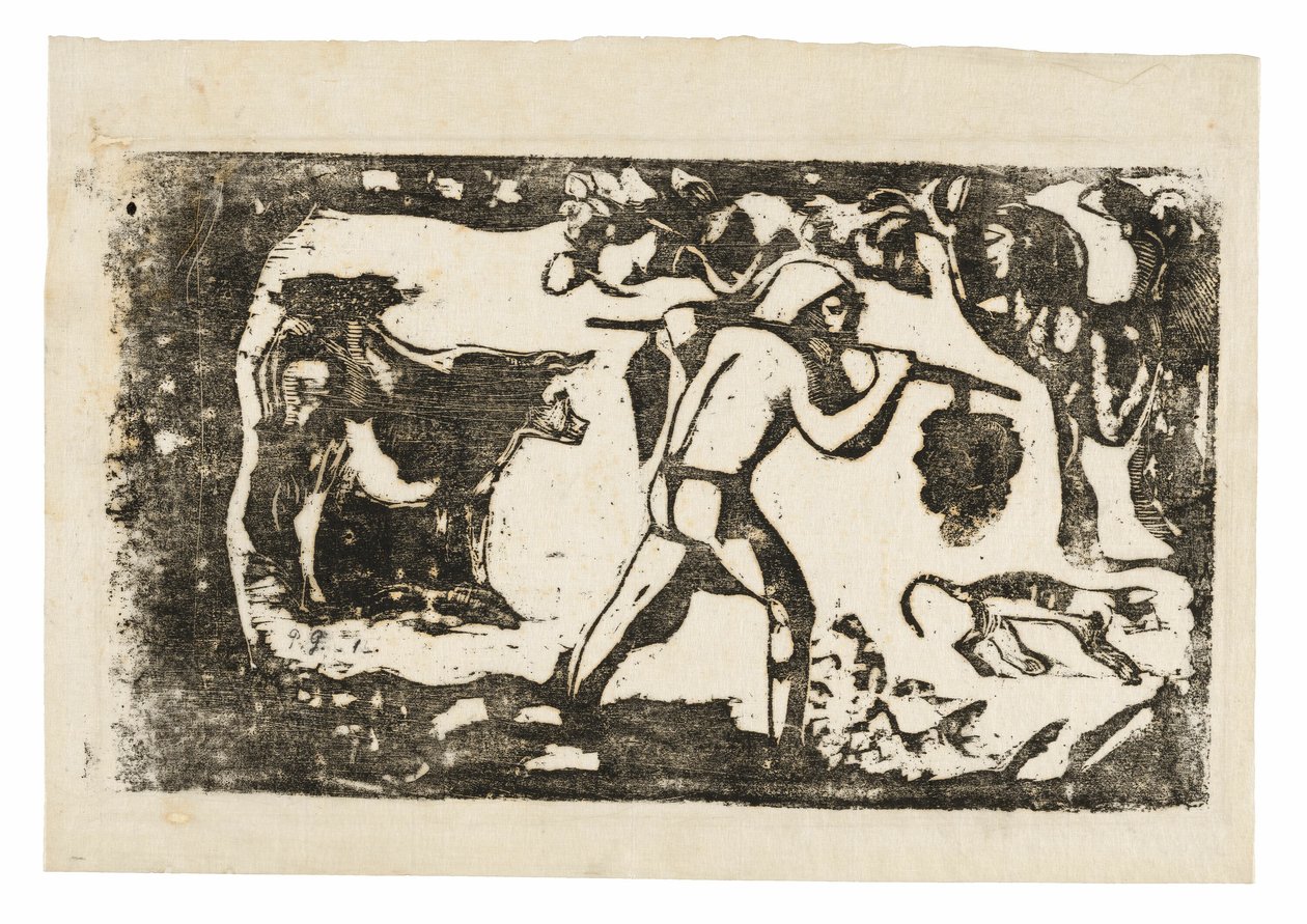 Tahitian Carrying Bananas, från Suite of Late Wood-block Prints av Paul Gauguin