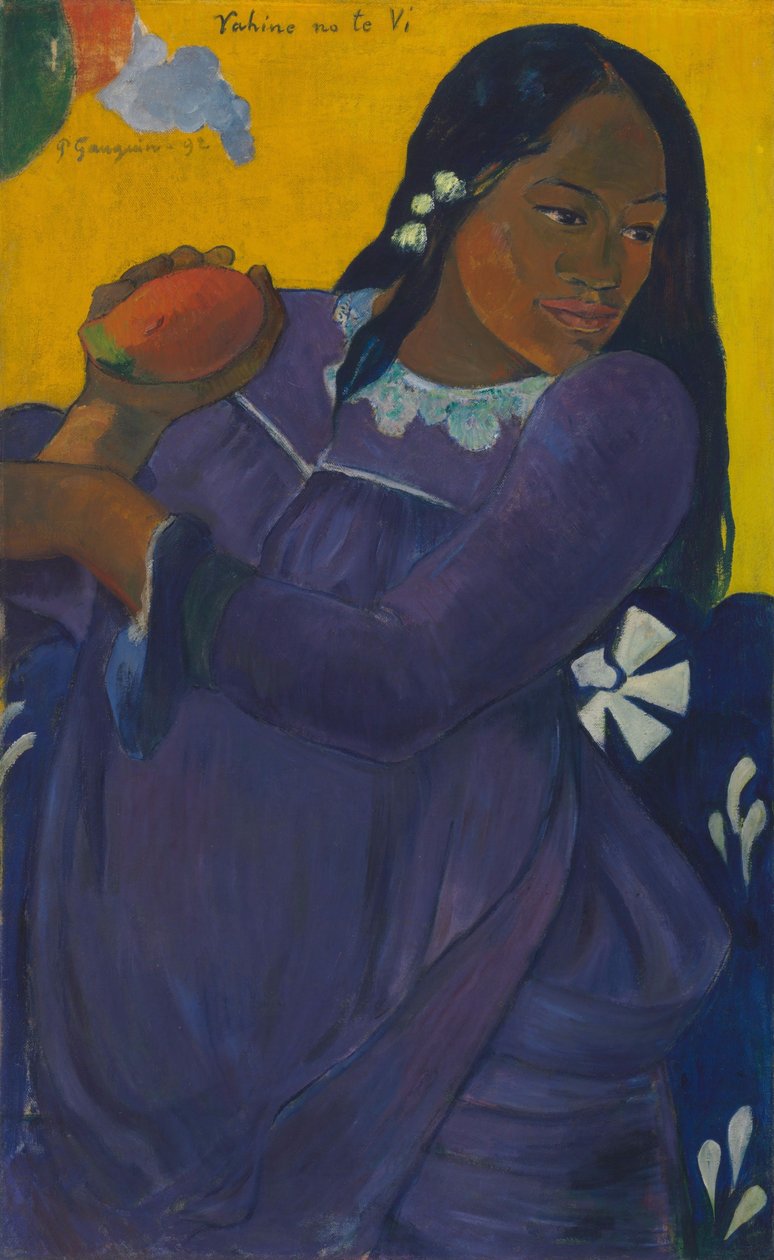 Tahitianska:  Vahine no te vi Kvinna med mango av Paul Gauguin