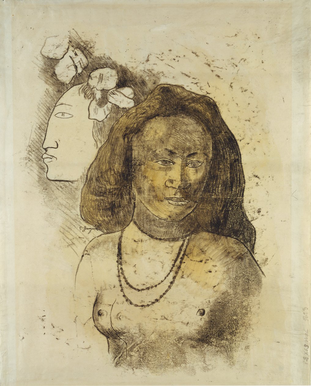 Tahitisk kvinna med ond ande, ca 1899-1900 (monotyp med akvarell på papper) av Paul Gauguin