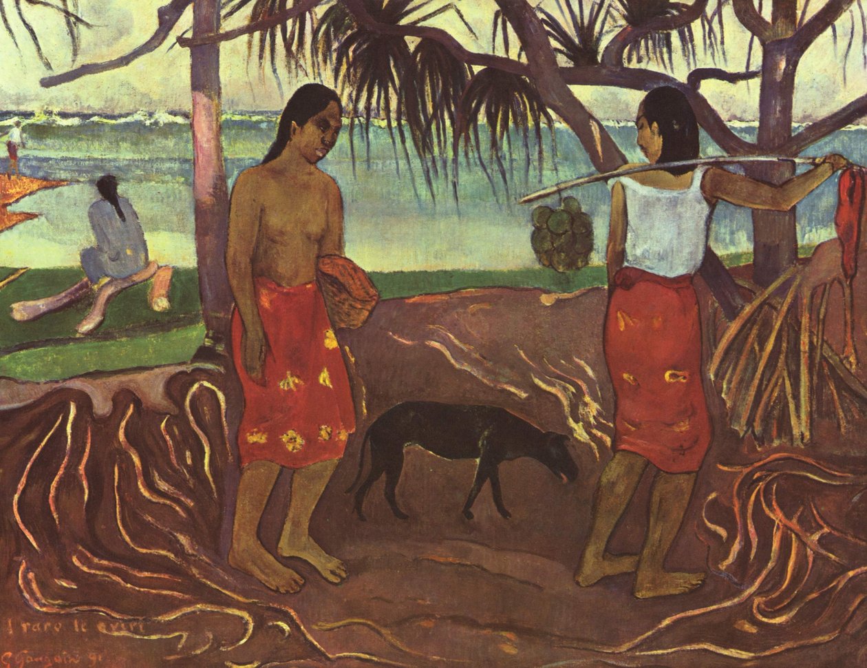 Tahitiska: raro te oviri (I) Under Pandanus I av Paul Gauguin