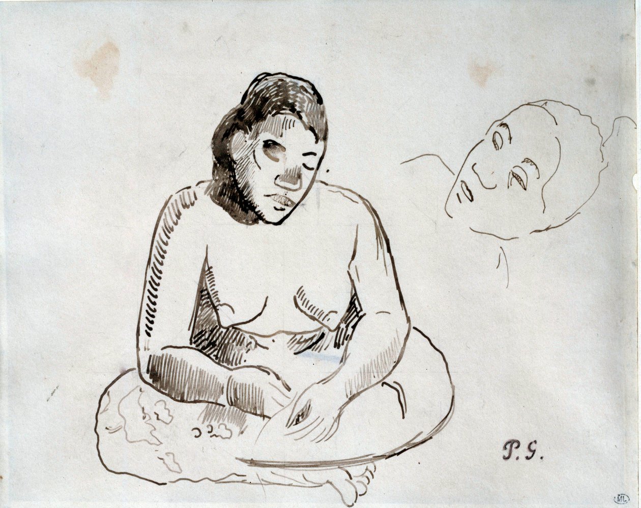 Tahitisk kvinna sitter Bläckstudie av Paul Gauguin (1848-1903) 1800-talets Paris, Louvren av Paul Gauguin