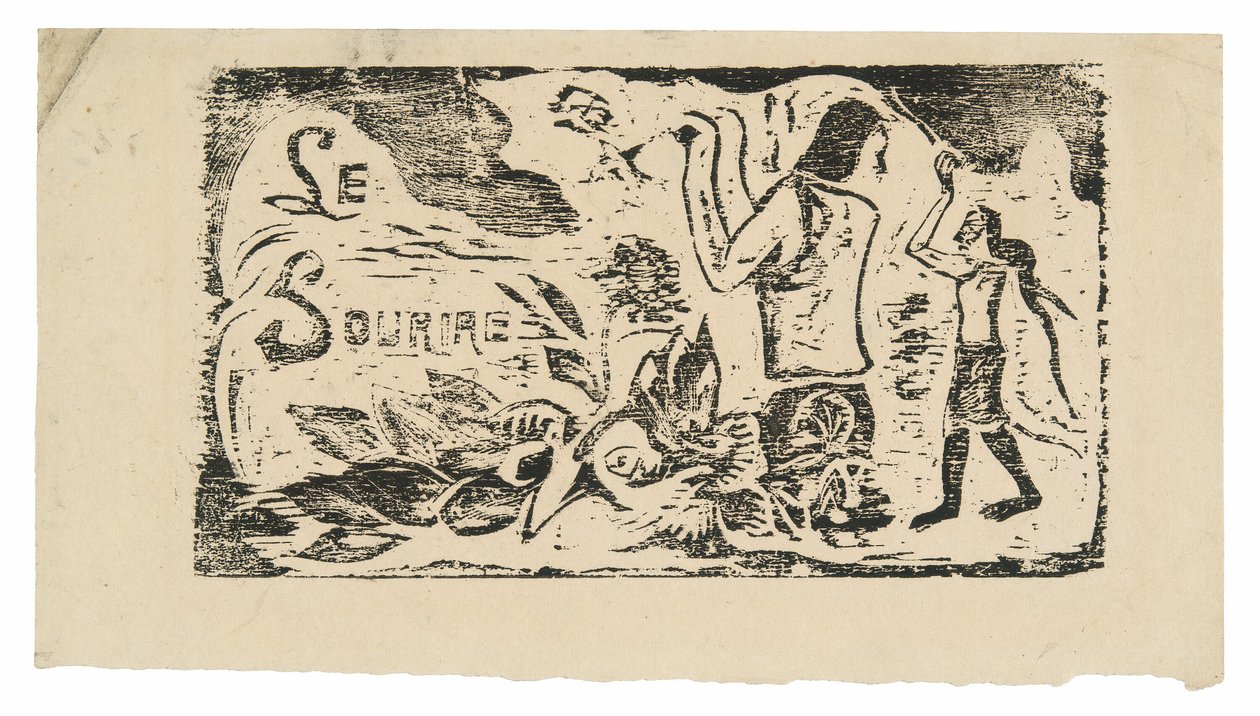 Tahitianer, blommor och löv, headpiece för Le sourire av Paul Gauguin
