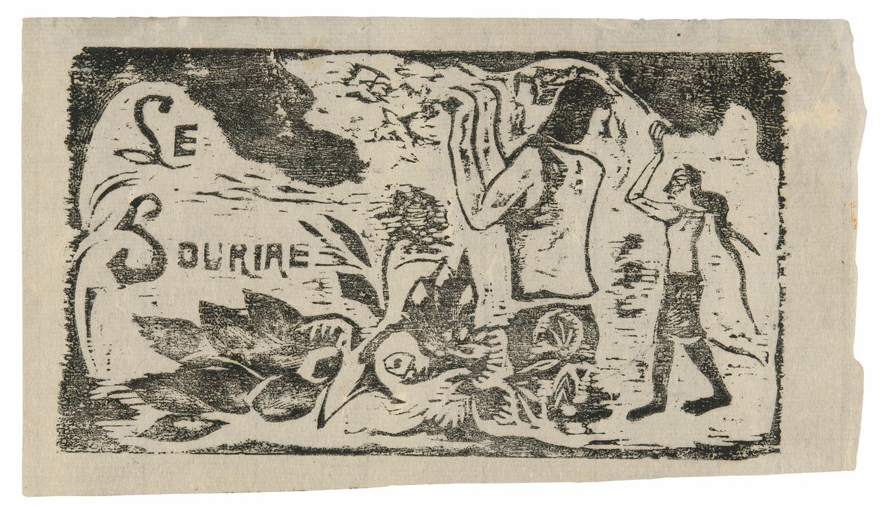Tahitianer, blommor och blad, huvudbonad till Le sourire av Paul Gauguin