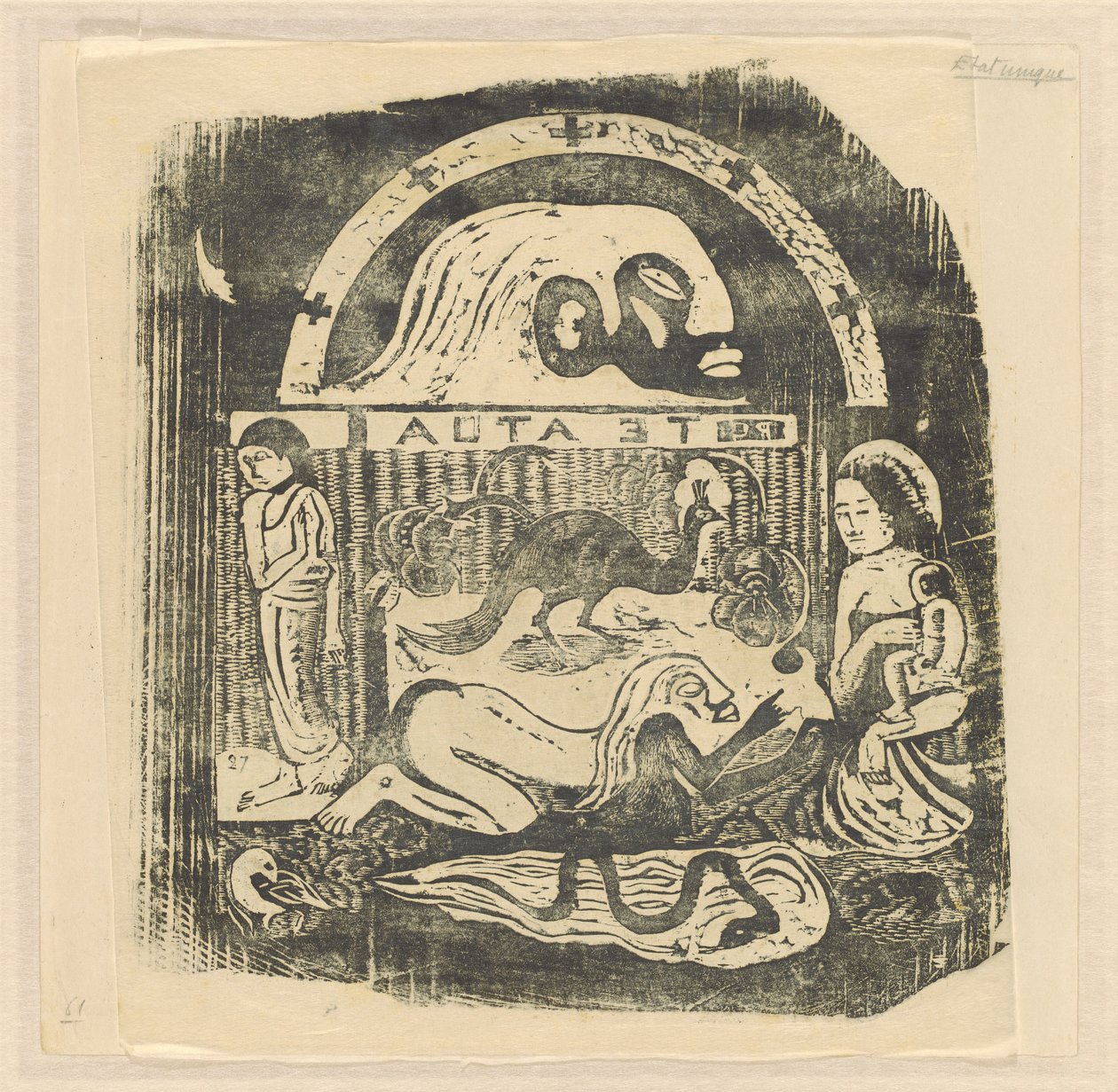 Te Atua (Gudarna) liten tallrik [recto] av Paul Gauguin