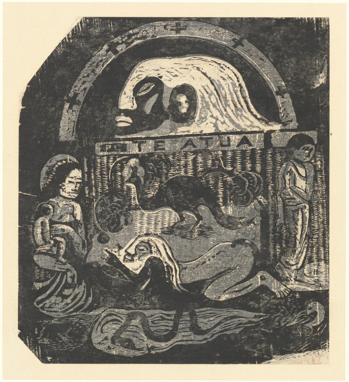 Te Atua The Gods Small Plate, 1895 eller senare. av Paul Gauguin