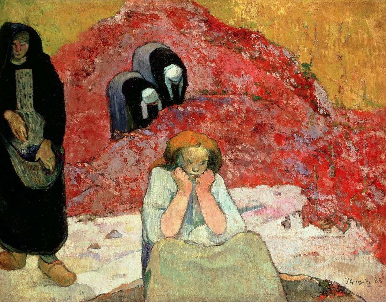 Druvskörden i Arles. "Miseres Humaines", 1888 (olja på jutesäck) av Paul Gauguin