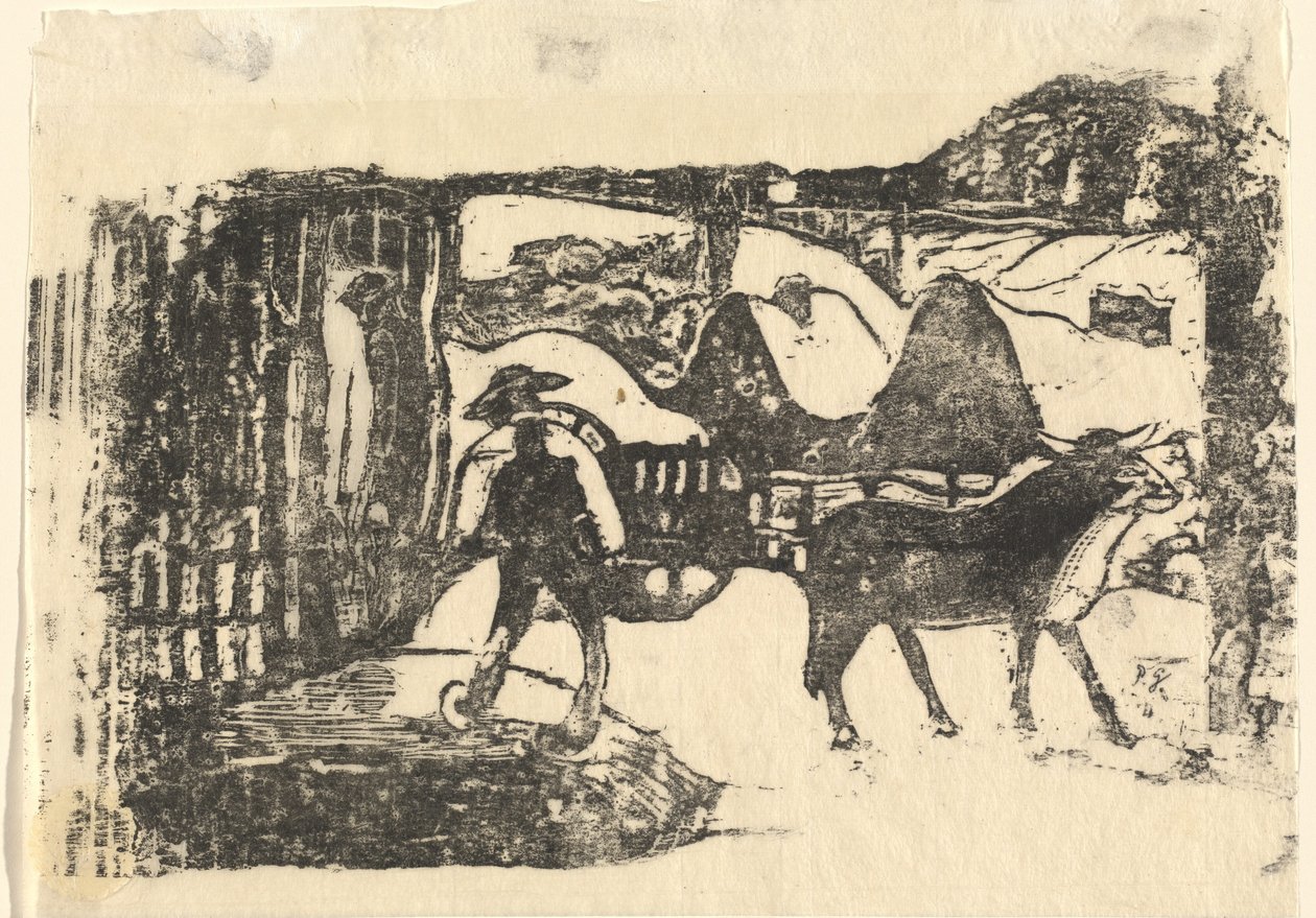 Oxvagnen Le char a boeufs, 1895 eller efter. av Paul Gauguin