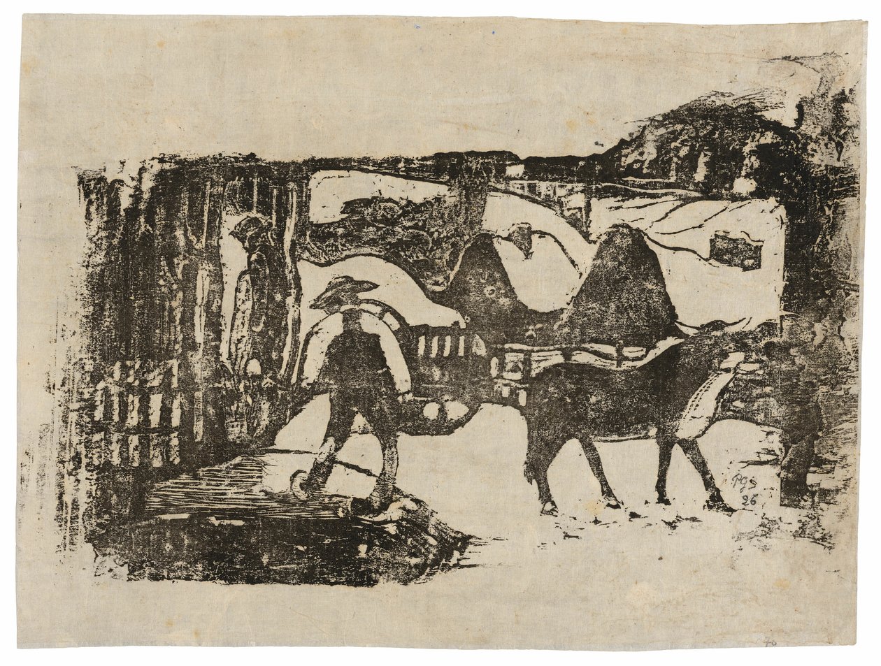Oxvagnen, från Suite of Late Wood-block Prints av Paul Gauguin